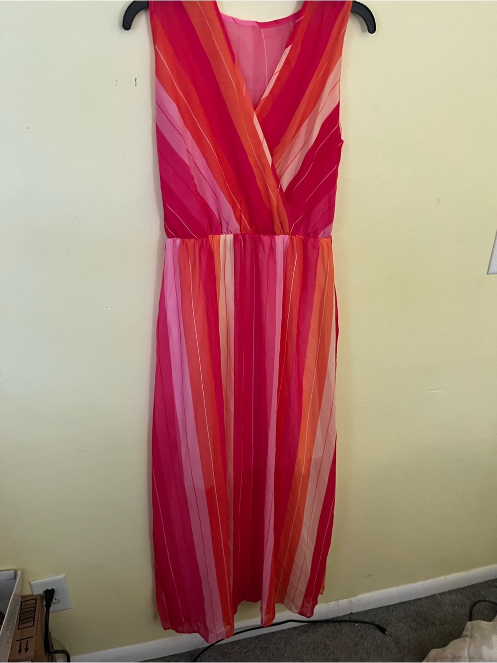 Sleeveless Pink & Coral Stripe Maxi Dress